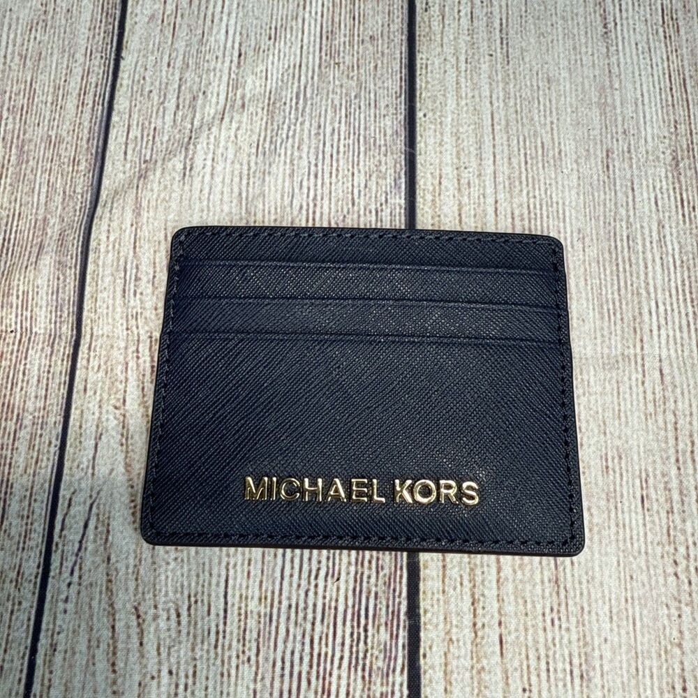 Michael Kors Blue Jet Set Card Case ID Holder Travel Leather Wallet Women’s